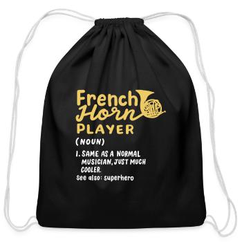 French horn player Musician - Cotton Drawstring Bag - black - Front