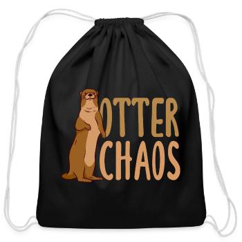 Pun Sea Otter Cartoon - Cotton Drawstring Bag - black - Front