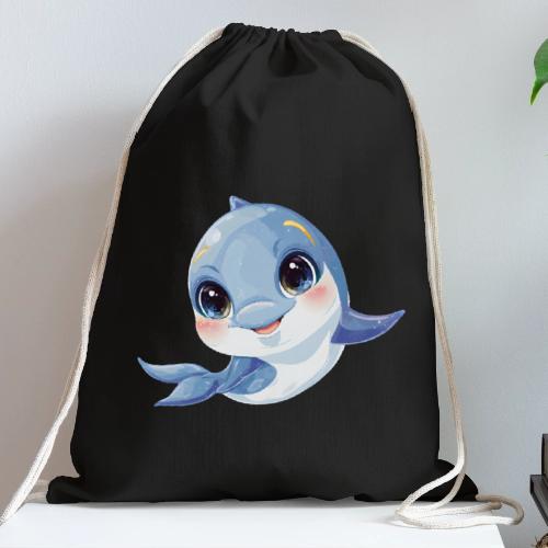Joyful Blue-White Baby Dolphin - Cotton Drawstring Bag