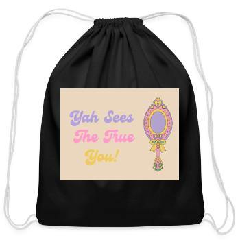 Yah Whimsical Mirror with Playful Text Design - Cotton Drawstring Bag - black - Front