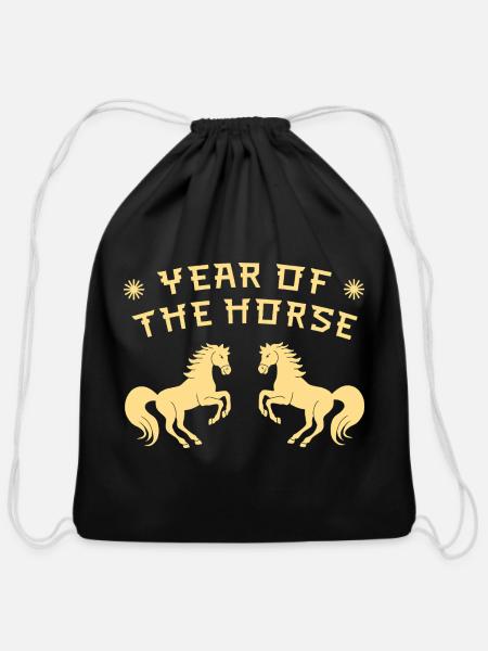 Year of the Horse 2026 - Chinese New Year - Cotton Drawstring Bag - black