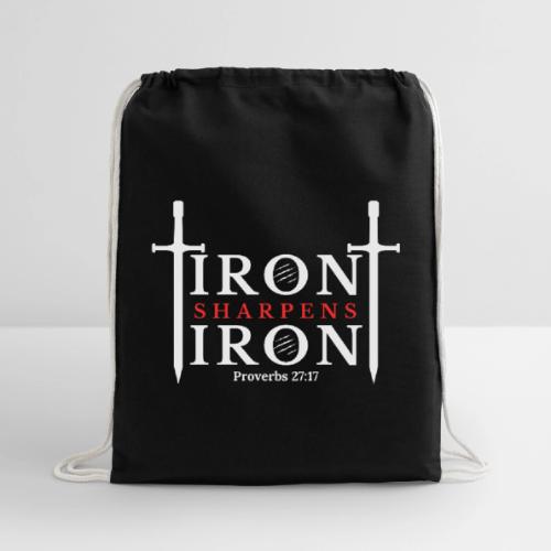 Iron Sharpens Iron - Proverbs 27:17 (White & Red) - Cotton Drawstring Bag