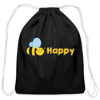 Be Happy - Cotton Drawstring Bag - black - Front