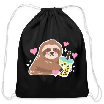 Sloth Bubble Tea - Cotton Drawstring Bag - black - Front