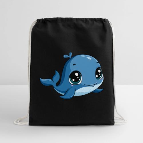 Smiling Blue Baby Whale - Cotton Drawstring Bag