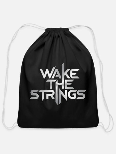 Wake The Strings - Music Typography - Cotton Drawstring Bag - black