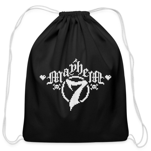 MayheM-7 - Logo 5 - White - Cotton Drawstring Bag