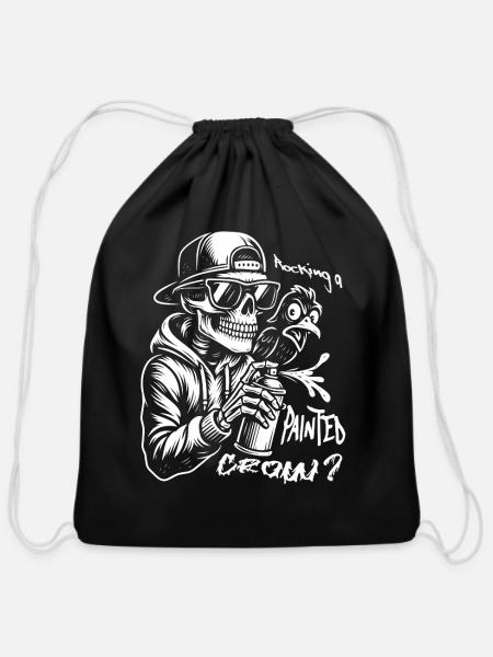 Skull Graffiti Sprayer - Cotton Drawstring Bag - black