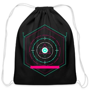 Neon Geometric Shield Mandala - Cotton Drawstring Bag - black - Front