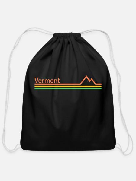 Vermont Mountains - Cotton Drawstring Bag - black