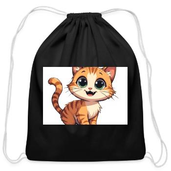 Charming Tabby Smile - Cotton Drawstring Bag - black - Front