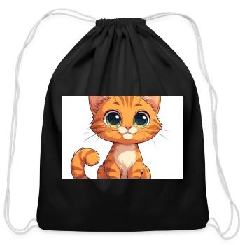 Kawaii Big-Eyed Orange Tabby Kitten - Cotton Drawstring Bag - black - Front