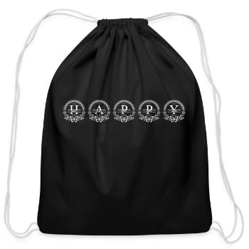 Happy - Cotton Drawstring Bag - black - Front