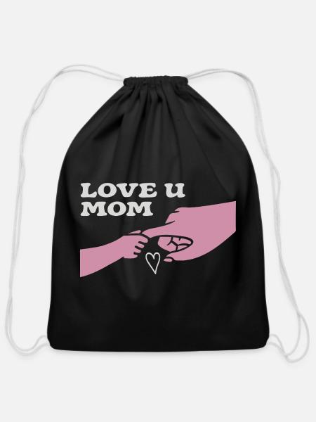 LOVE U MOM - Mother's Day - Cotton Drawstring Bag - black