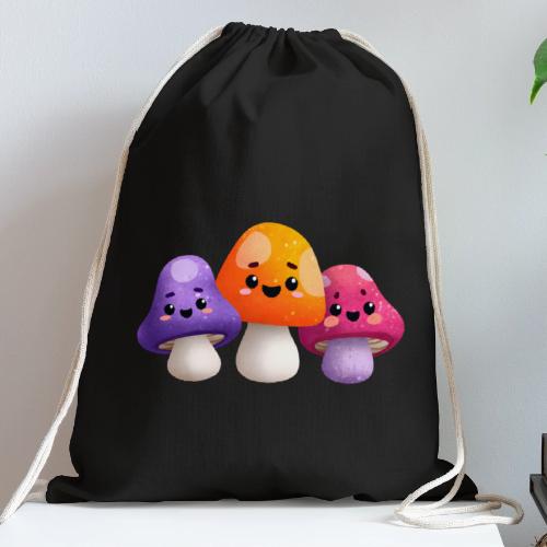 Colorful Mushroom Companions - Cotton Drawstring Bag