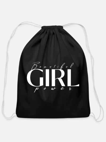 Beautiful Girl Power - Cotton Drawstring Bag - black