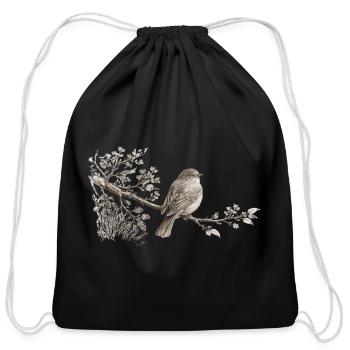 Small Songbird on Branch – Monochrome Nature - Cotton Drawstring Bag - black - Front