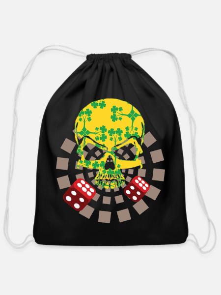 Lucky Skull Dice Bloom - Cotton Drawstring Bag - black