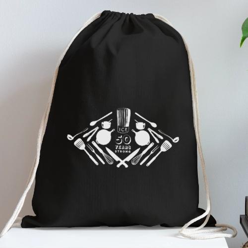 50th Anniversary Utensils - White Font - Cotton Drawstring Bag