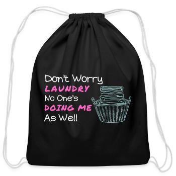 Whimsical Laundry Theme Illustration - Cotton Drawstring Bag - black - Front