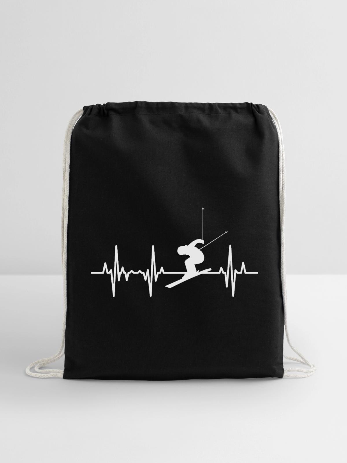 Ski Heartbeat ECG - Cotton Drawstring Bag - black - Front