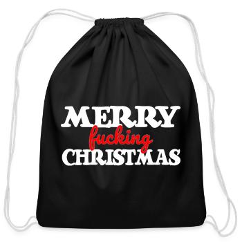 Merry fucking Christmas funny fuck xmas bah humbug - Cotton Drawstring Bag - black - Front