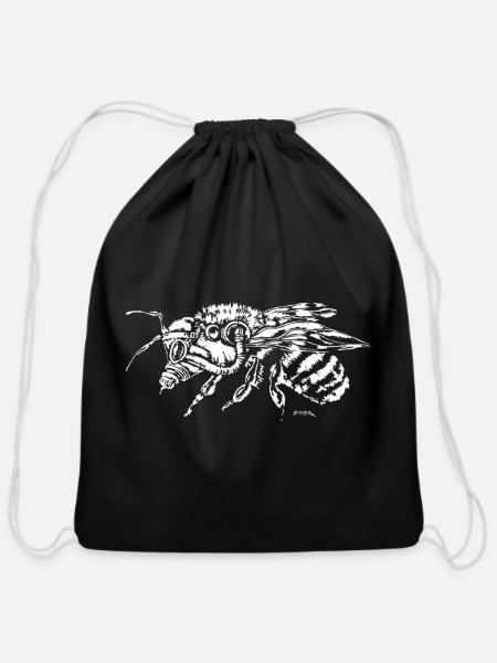 Bee - Cotton Drawstring Bag - black