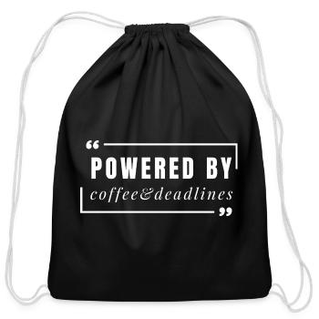powered by coffee and deadlines funny work shirts - Cotton Drawstring Bag - black - Front