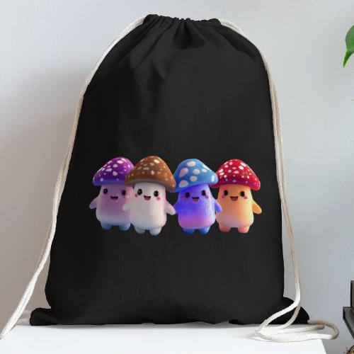 Colorful Cartoon Mushroom Quartet - Cotton Drawstring Bag