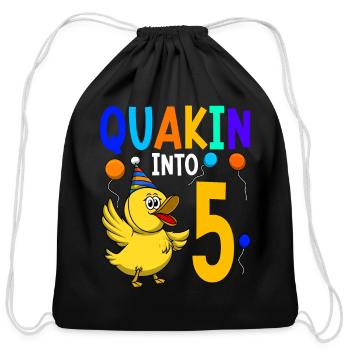 Duck Birthday Party Kids 5th Birthday Duck - Cotton Drawstring Bag - black - Front
