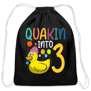 Duck Birthday Party Kids 3rd Birthday Duck - Cotton Drawstring Bag - black - Front