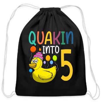 Duck Birthday Party Kids 5th Birthday Duck - Cotton Drawstring Bag - black - Front