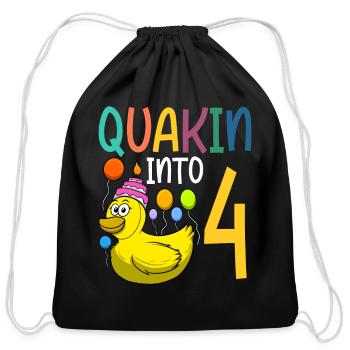 Duck Birthday Party Kids 4th Birthday Duck - Cotton Drawstring Bag - black - Front