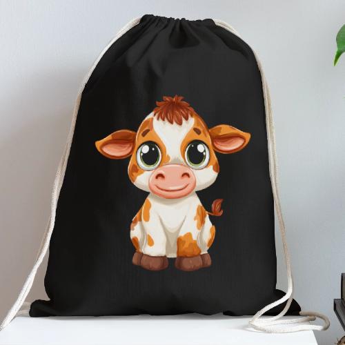 Cute Cartoon Baby Calf with Bright Innocent Eyes - Cotton Drawstring Bag