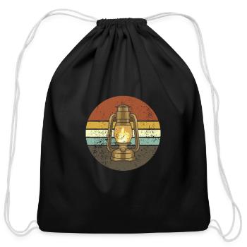 Retro Camping Lantern - Cotton Drawstring Bag - black - Front