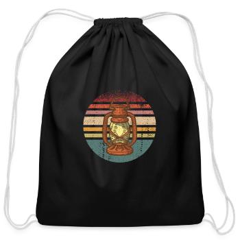 Retro Camping Lantern - Cotton Drawstring Bag - black - Front