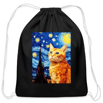 Orange Tabby Cat Starry Night Vincent van Gogh Pet - Cotton Drawstring Bag - black - Front