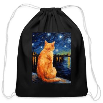 Orange Tabby Cat Starry Night Vincent van Gogh Pet - Cotton Drawstring Bag - black - Front