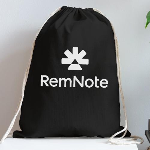 White logo with text, vertically stacked - Cotton Drawstring Bag