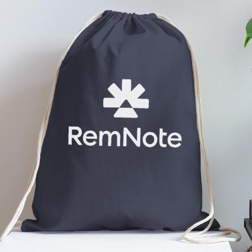 White logo with text, vertically stacked - Cotton Drawstring Bag