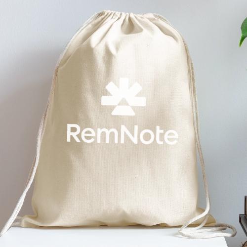 White logo with text, vertically stacked - Cotton Drawstring Bag