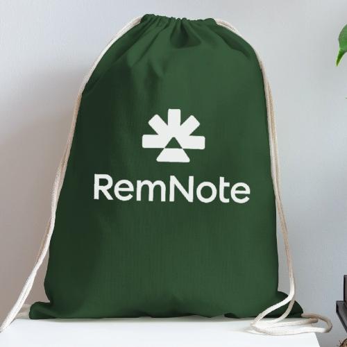 White logo with text, vertically stacked - Cotton Drawstring Bag