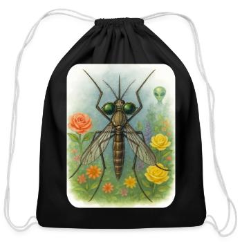 I love insects bugs aliens gardening wildflowers - Cotton Drawstring Bag - black - Front