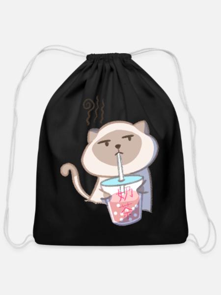 Meowtitude - Cotton Drawstring Bag - black