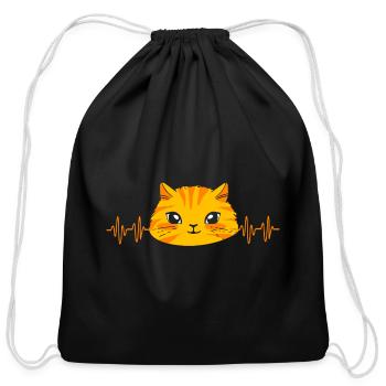 Cat Lover Kitten Pet Tabby Cat Heartbeat - Cotton Drawstring Bag - black - Front