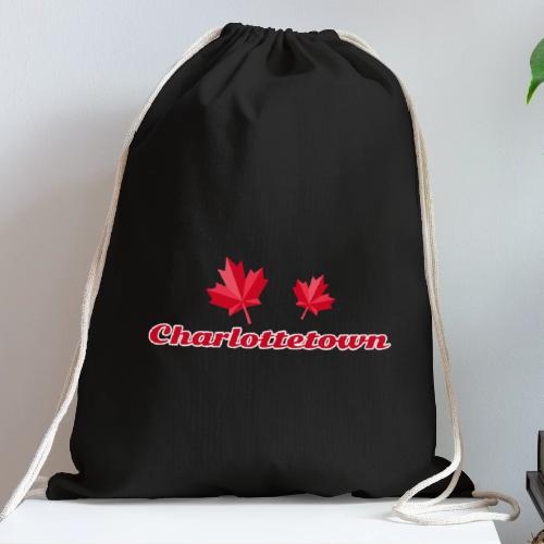 Charlottetown with two red maple leaves - Cotton Drawstring Bag