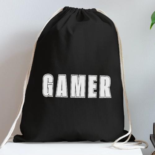 Gamer Collegiate White Text Design - Cotton Drawstring Bag