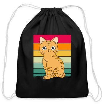 Cat Retro Style Tabby Cat - Cotton Drawstring Bag - black - Front