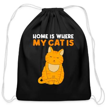 Home Is Where My Cat Is Cute Tabby Cat - Cotton Drawstring Bag - black - Front