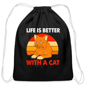 Life Is Better With A Cat Funny Orange Tabby Cat - Cotton Drawstring Bag - black - Front